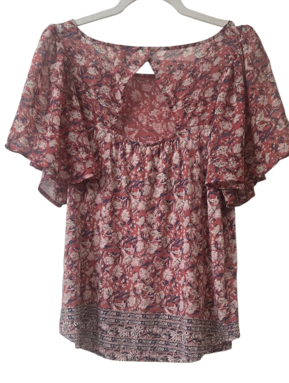 Lucky Brabd Floral Flutter Sleeve Blouse Size M - Picture 3 of 6